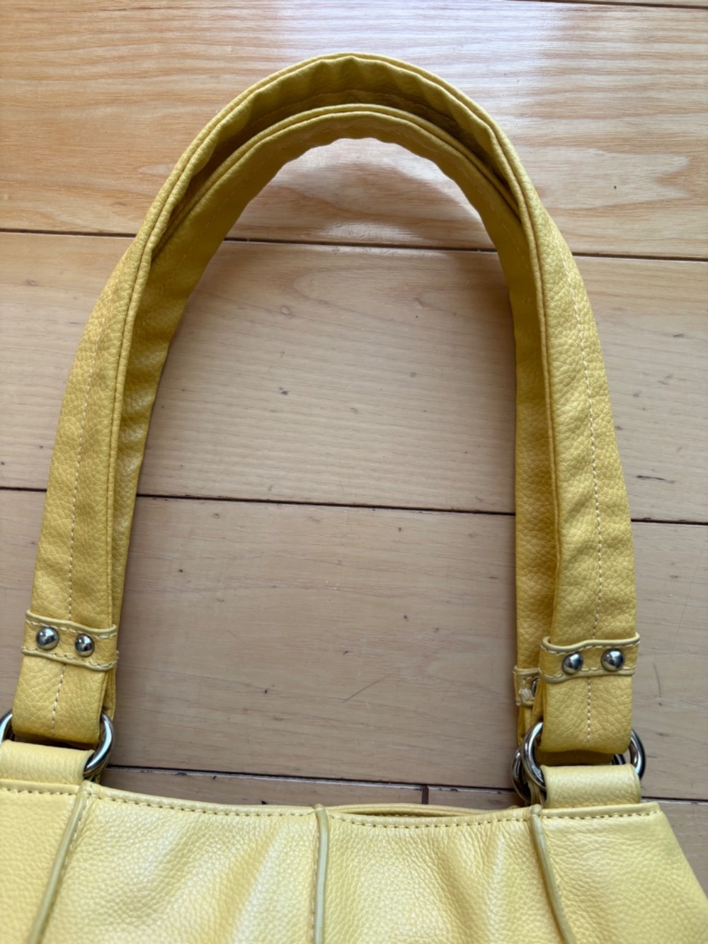 Tignanello Butter Yellow Pebble Leather Triple Entry Shoulder Bag - Picture 13 of 13